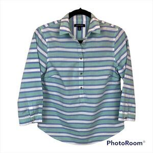 Lands’ End Stripe Button Down in Aqua & Blue, size 4P - VGUC